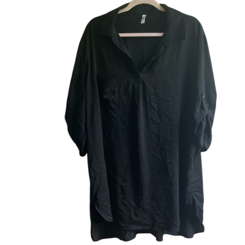 Viishow Black Blouse Size 2X Collared Tunic Top Office Work V-Neck Long Sleeves